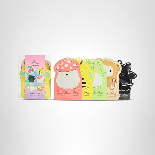 TONYMOLY x Squishmallows Self-Care Slumber Squad Sheet Mask Set – 5 Piece Korean Skincare Gift Set with Face & Foot Masks for Hydrating, Soothing, Brightening & Nourishing Skin