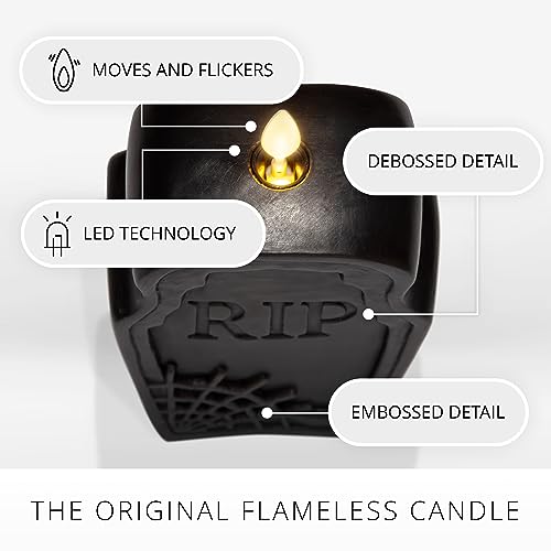 Small Black Flameless RIP Tombstone Candle - Halloween Decor, Moving Flame LED Light