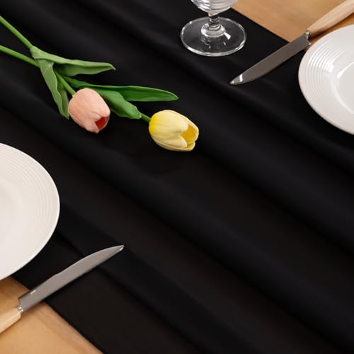 Black Chiffon Table Runner for Halloween & Fall Decor - 29 x 170 Inches, 3 Pieces