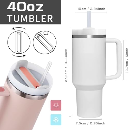 White Skull Goth Tumbler with Handle - 40 OZ Skull Lover Gift for Women