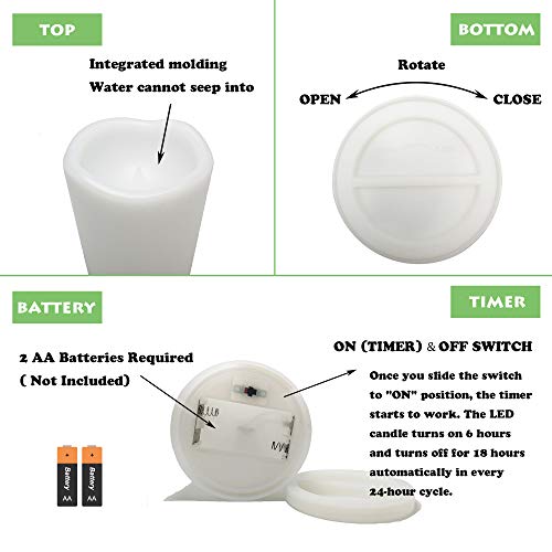 White Waterproof Outdoor Flameless Pillar Candles with Timer 3x8 Inches - 2 Pack