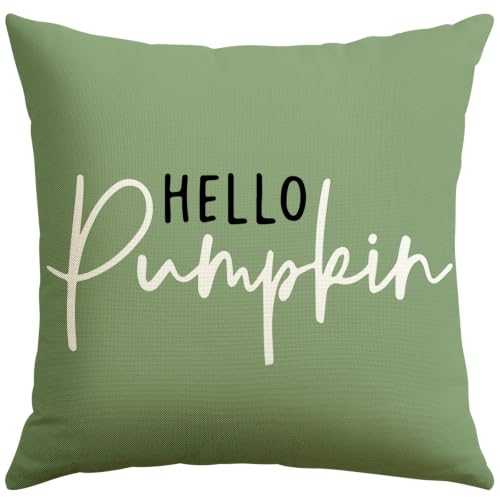 Artscope Hello Pumpkin Sage Throw Pillow Cover 22x22 Inch Fall Decor - Pack of 1
