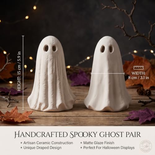 Halloween Terracotta Ghost Figurines Set - 6 Inch Farmhouse Decor, Spooky Tabletop Decor