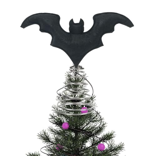 Halloween Bat Tree Topper - Black Felt Bat with Metal Base, 8.6 Inch Spooky Decor - Variation: Black