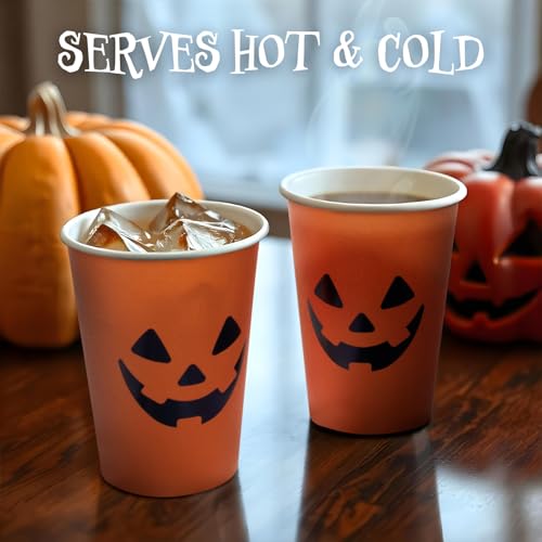 Confettiville Halloween Disposable Paper Cups 50 Pack - Jack-O-Lantern Black & Orange, 12 oz