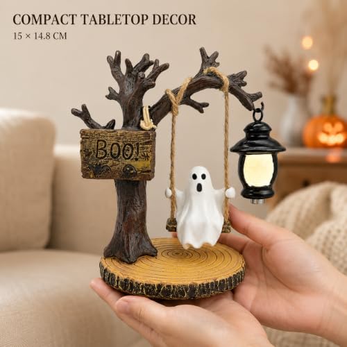 Halloween Ghost Figurine Night Light - Style 5 Spooky Tree Swing Decor for Home & Party