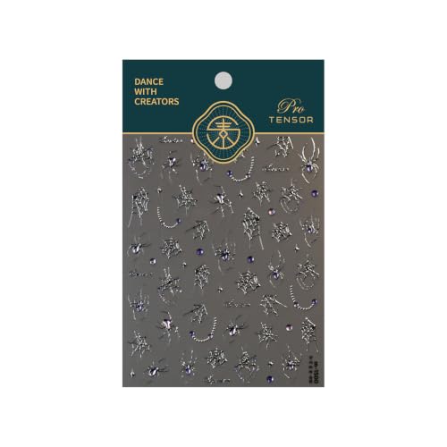 Halloween Silver Spider Nail Stickers 5D Embossed Nail Decals - Design-14