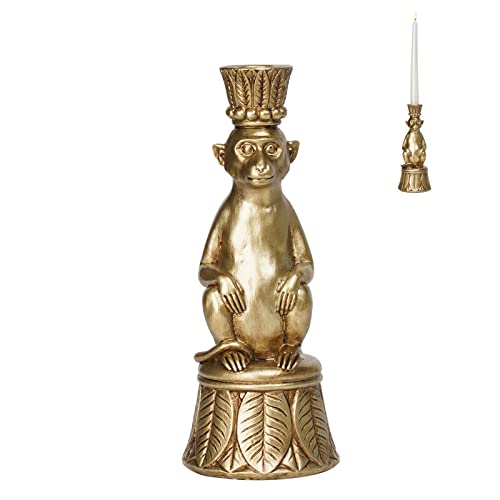 Monkey Candle Stick Holder - Gold Resin Table Decor, Unique Animal Gift