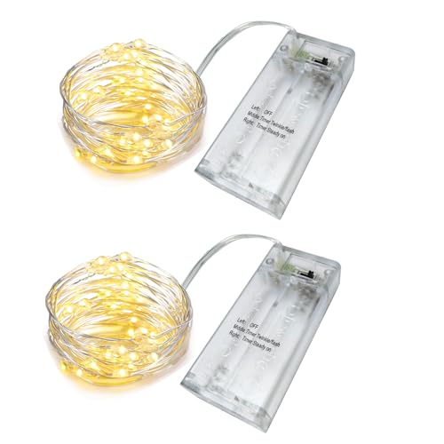 Warm White 10ft LED Fairy Lights 2-Pack, Battery Operated, Flexible Decor