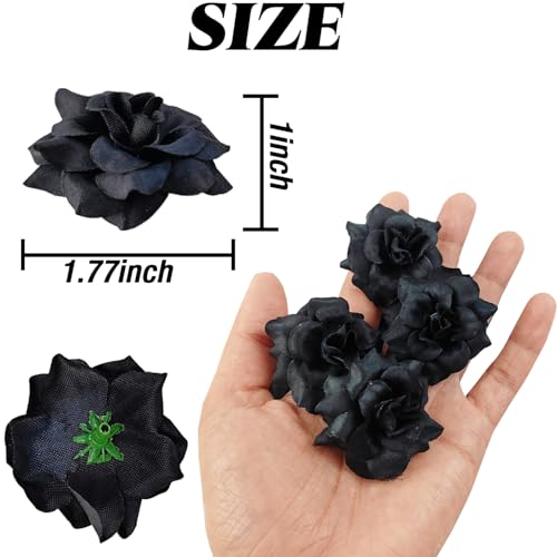 55PCS Mini Fake Black Roses Artificial Flowers for Decor, Crafts & Weddings