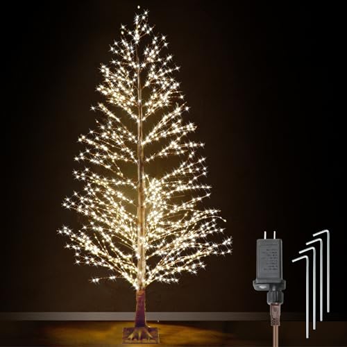 Brown 6FT Lighted Birch Tree with 1300 LEDs, Twinkle Lights, Timer, Waterproof Indoor Outdoor Christmas Decoration - Multifunction