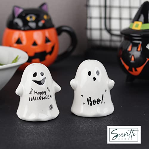 White Halloween Ghost Salt and Pepper Shaker Set - Happy Halloween & Boo! - Servette Home