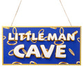 Gold Ring Door Sign - Little Man Cave Decor with Rope Hanging, 11.8 x 6 Inches