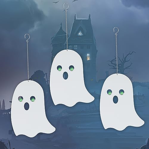 Halloween Metal Ghost Hanging Decorations Set of 3 with Glowing Eyes for Yard Porch Outdoor Indoor - Ghosts Variation