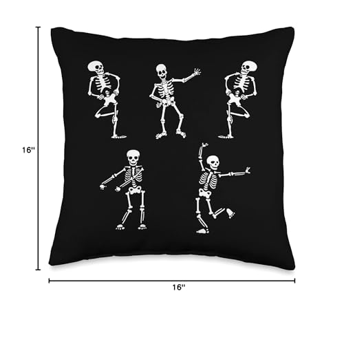 Dancing Skeleton Halloween Throw Pillow - 16x16 Skeleton Decor