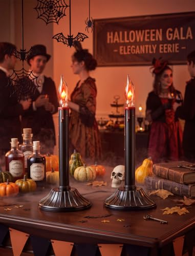 Black 2-Pack Halloween Window Candles with Flickering Flame Bulbs - Spooky Decor