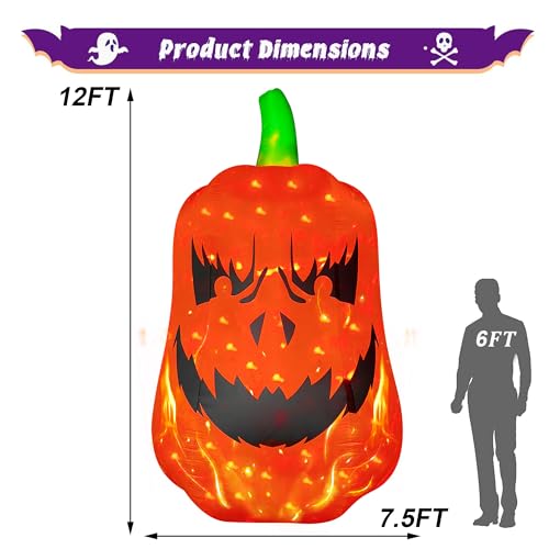 Giant 12FT Inflatable Jack O'Lantern Pumpkin Halloween Yard Decoration with LED Lights