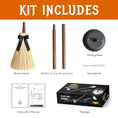 Floating Animated Witch Broom Halloween Decor - 36 Inches