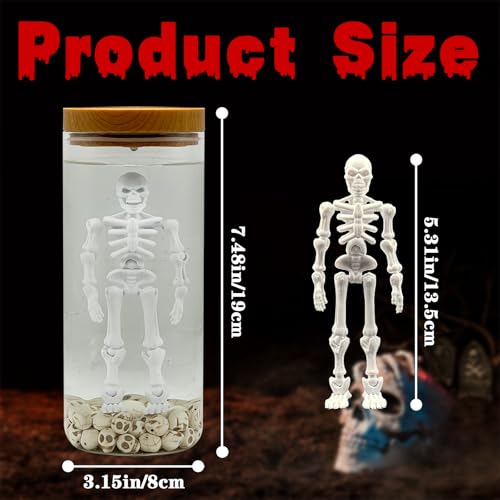 Skeleton Water Lamp - Creepy Horror Skeleton in Jar with Skulls, White - Halloween Decor & Collector Gift