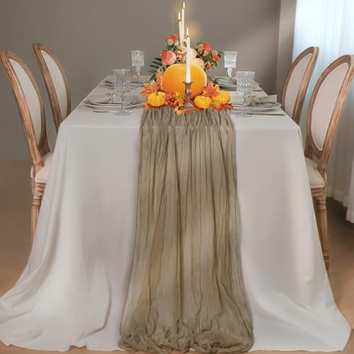 Nude Brown Cheesecloth Table Runner Set - 6 Pcs, 120 Inch Long Boho Decor