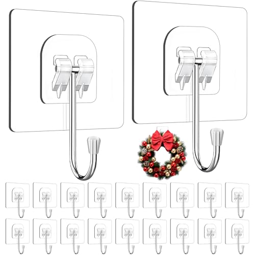 20 Pack Heavy Duty Wreath Hangers for Front Door - Clear Over-the-Door Hooks for Holiday & Home Decor
