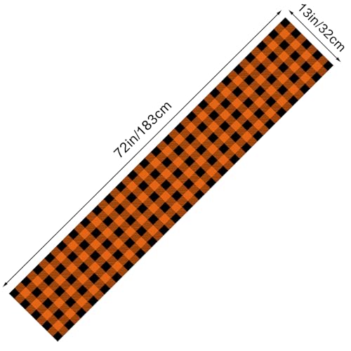 Black and Orange Buffalo Plaid Table Runner 13x72 Inch - Durable Polyester Home Decor