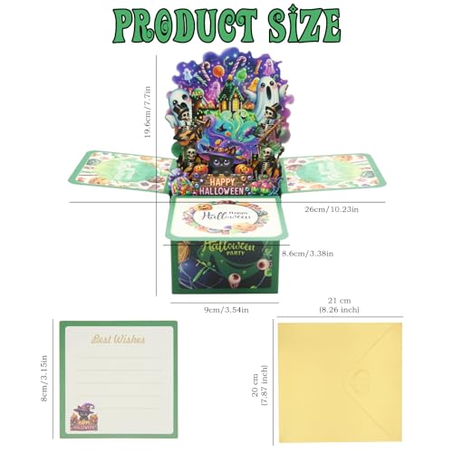 Green 3D Pop Up Halloween Ghost Card Halloween Greeting Card with Envelope & Note