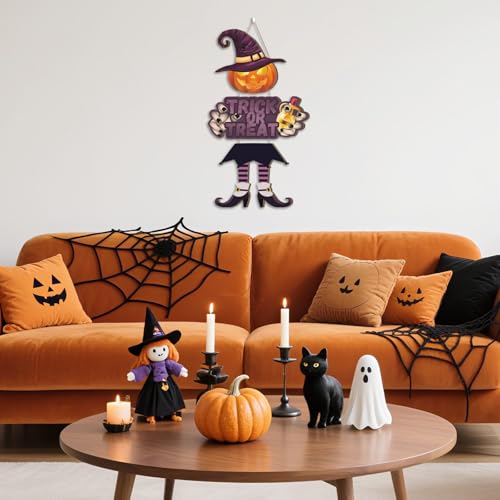 Halloween Door Decorations Pumpkin Witch Sign for Front Door & Yard