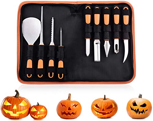 Halloween Pumpkin Carving Kit 9-Piece Stainless Steel Tools with Stencils & Storage