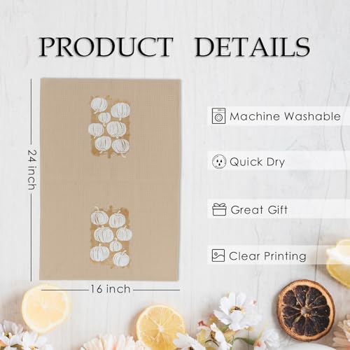 Pumpkin Fall Kitchen Towels and Dishcloths Set of 2 - Burnt Orange, 16x24 Inches - Pumpkin Decor