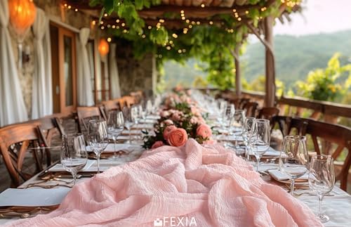 Pink Cheesecloth Table Runner 10ft for Wedding Baby Shower Fall Decor Blush