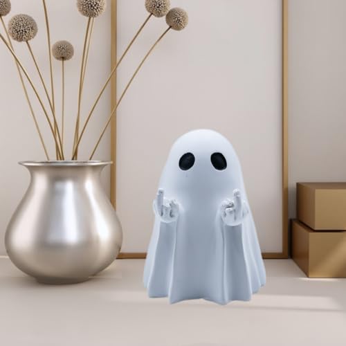 Halloween Skeleton Figurine with Middle Finger - Funny Gothic Ghost Decor - Resin Desk Ornament
