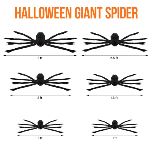 Giant Spider Halloween Decorations Outdoor - 6 Pack, 1ft-3ft Bendable Legs Spiders for Lawn, Yard, Wall & Window