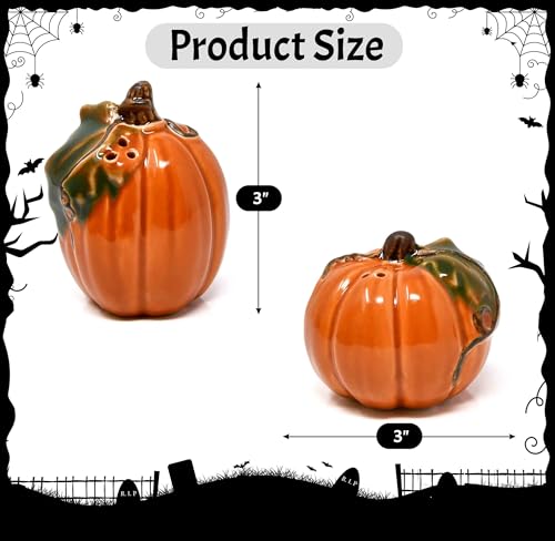 Halloween Pumpkin Salt & Pepper Shaker Set of 2 Ceramic Orange Gourds