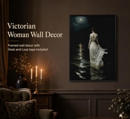 Gothic Moody Woman Canvas Wall Art - Moonlight Scene, 12x16 Inch - Dark Fantasy Decor - Variation of Moonlight Girl 16"L x 12"W