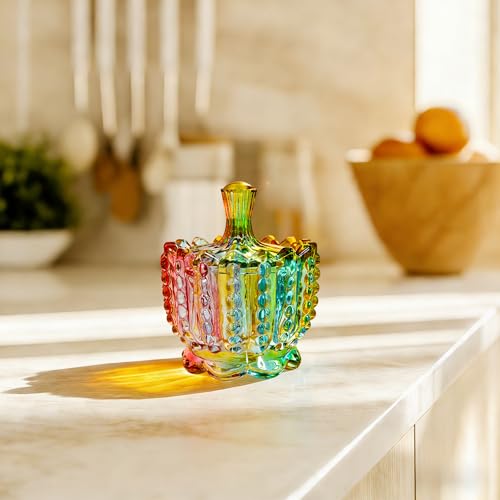 Colorful Crystal Glass Candy Dish with Lid - Decorative Candy Jar, Style 1