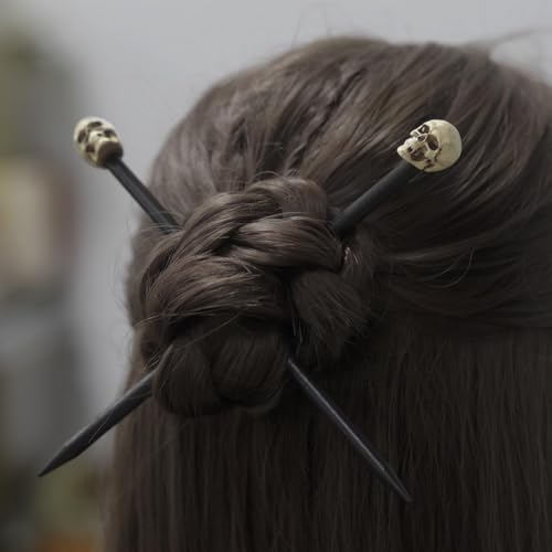 Gothic Skull Hair Sticks 2-Pack - Halloween Cosplay Bun Holders for Women