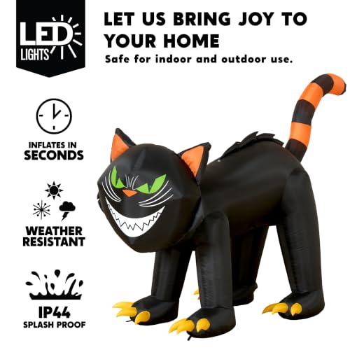 7 ft Halloween Inflatable Black Cat with Moving Head & Green LED Eyes for Outdoor Yard Decor