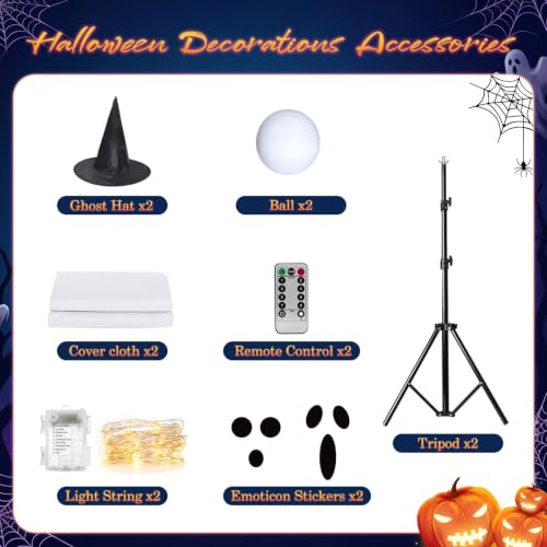 Halloween Ghost Decorations Set with Light Up Spooky Ghosts & Remote String Lights