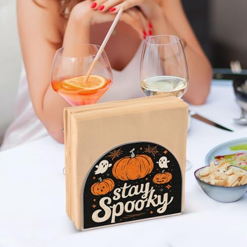 Halloween Pumpkin Ghost Spider Napkin Holder for Table Acrylic Standing Dispenser - Black & Stylish