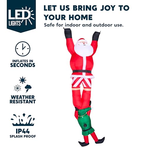 8ft Christmas Inflatable Climbing Santa with Falling Elf & Built-in LED Lights, Outdoor Yard Decor