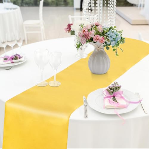 Gold Satin Table Runners 12 Pack - 12 x 108 Inch for Weddings & Parties