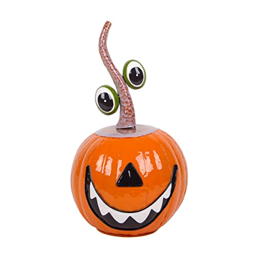 Halloween Metal Pumpkin Decoration with Floating Eyes - Indoor Spooky Decor, 15 Inches