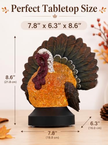 Thanksgiving Turkey Snow Globe Lantern - Fall Decor with Swirling Glitter & Timer - Lighted Halloween Tabletop Decoration - Battery & USB Powered - Thanksgiving Turkey Variation