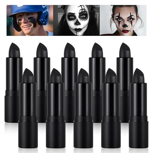 Black Face & Body Paint Sticks Set Waterproof Makeup for Halloween & Cosplay - 10 Pieces