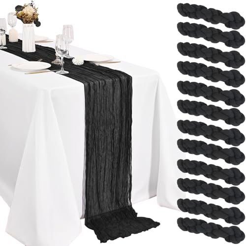 Black Cheesecloth Table Runner 20x120 Inch 12 Pack - Rustic Boho Wedding Decor