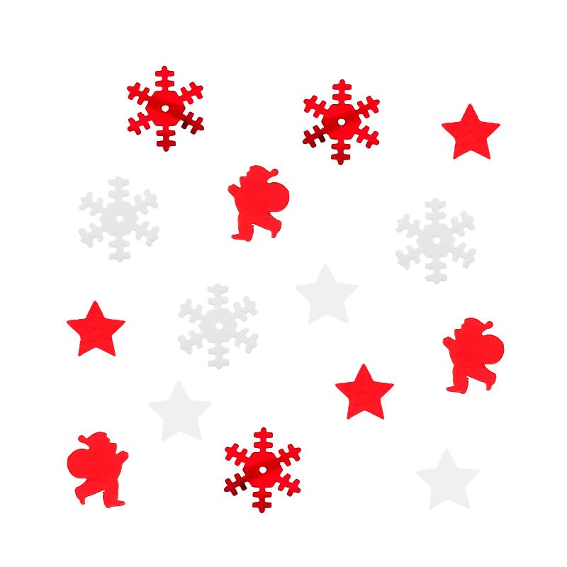 Christmas Snowflake Confetti for Party Decorations - Red & White Glitter Snowflakes & Santa Claus - 50g