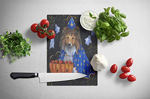 Sheltie Halloween Witch Glass Cutting Board Large Decorative Kitchen Chopping Board - Caroline's Treasures