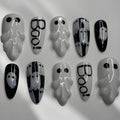 Halloween Fake Nails - Medium Almond 3D Gothic Ghost Design - Variation of THIS listing