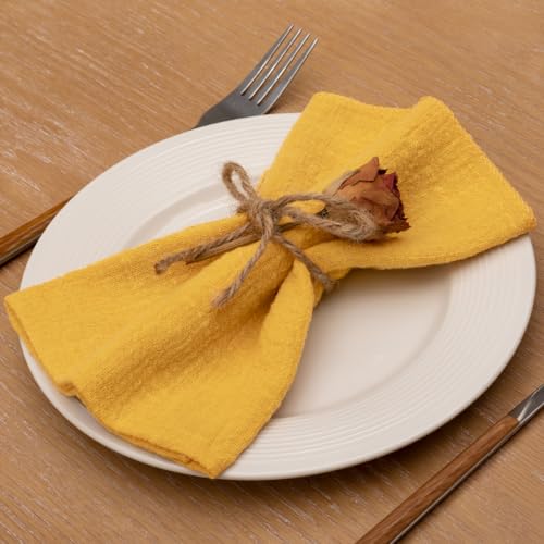 Ginger Yellow Cheesecloth Gauze Napkins 6 Pack 16x16 Inches Handmade Cotton Rustic Dinnerware Set - Boho Style